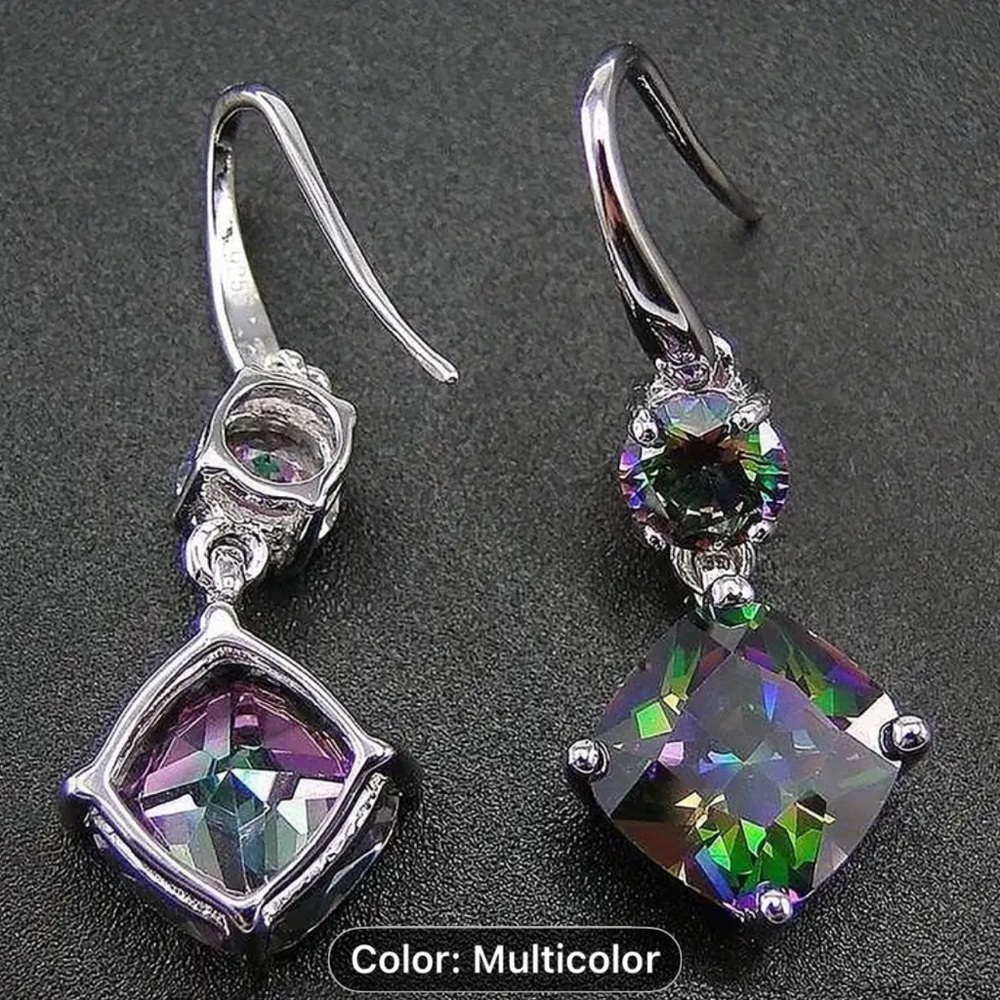 Elegant Silver and Multicolor Drop Earrings - Picture 3 of 6